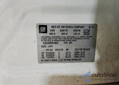 2015 Buick Encore from USA, damaged, VIN KL4CJGSB9FB199641